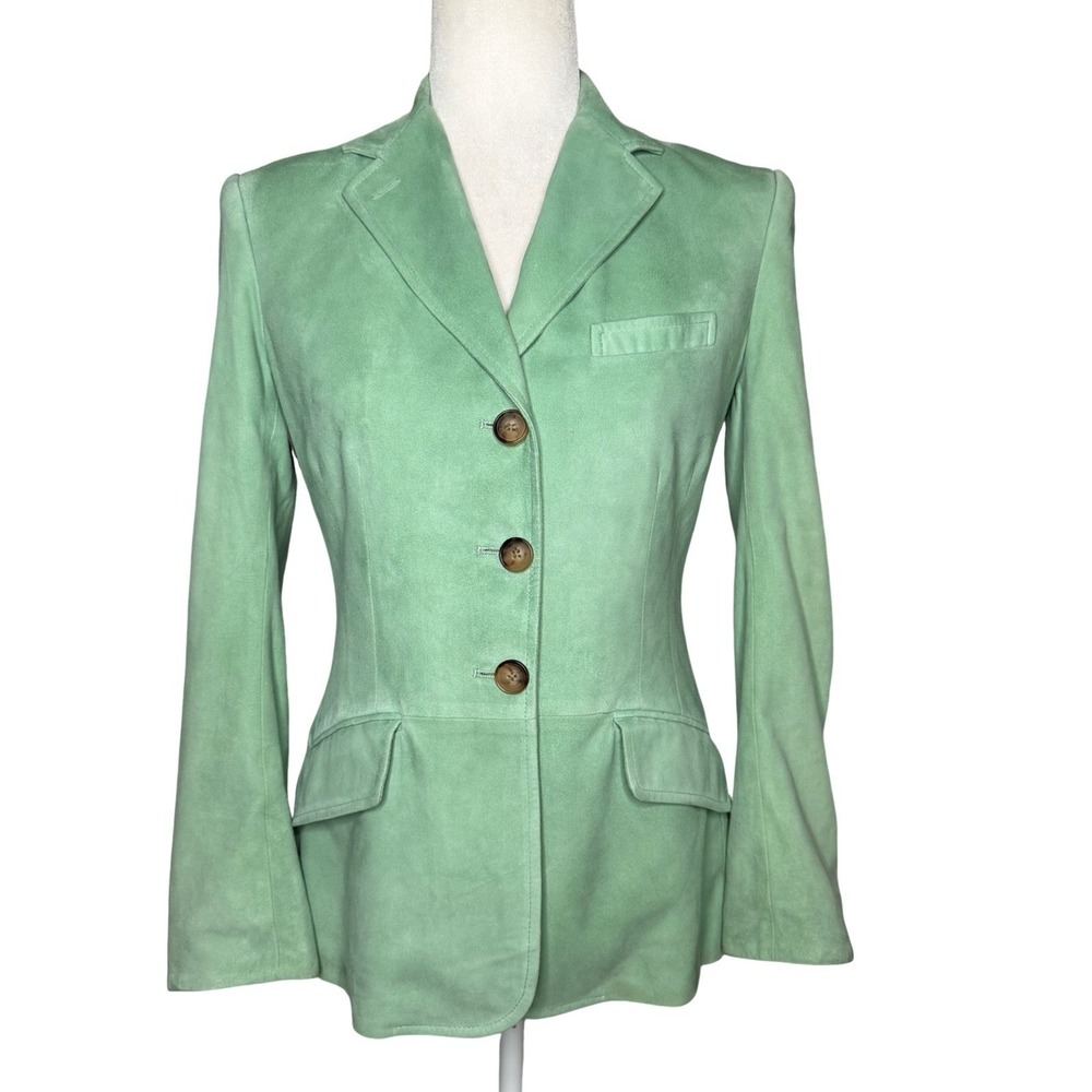 Ralph Lauren Genuine Suede Leather Blazer 4 Green Tailored Western Flare Jacket